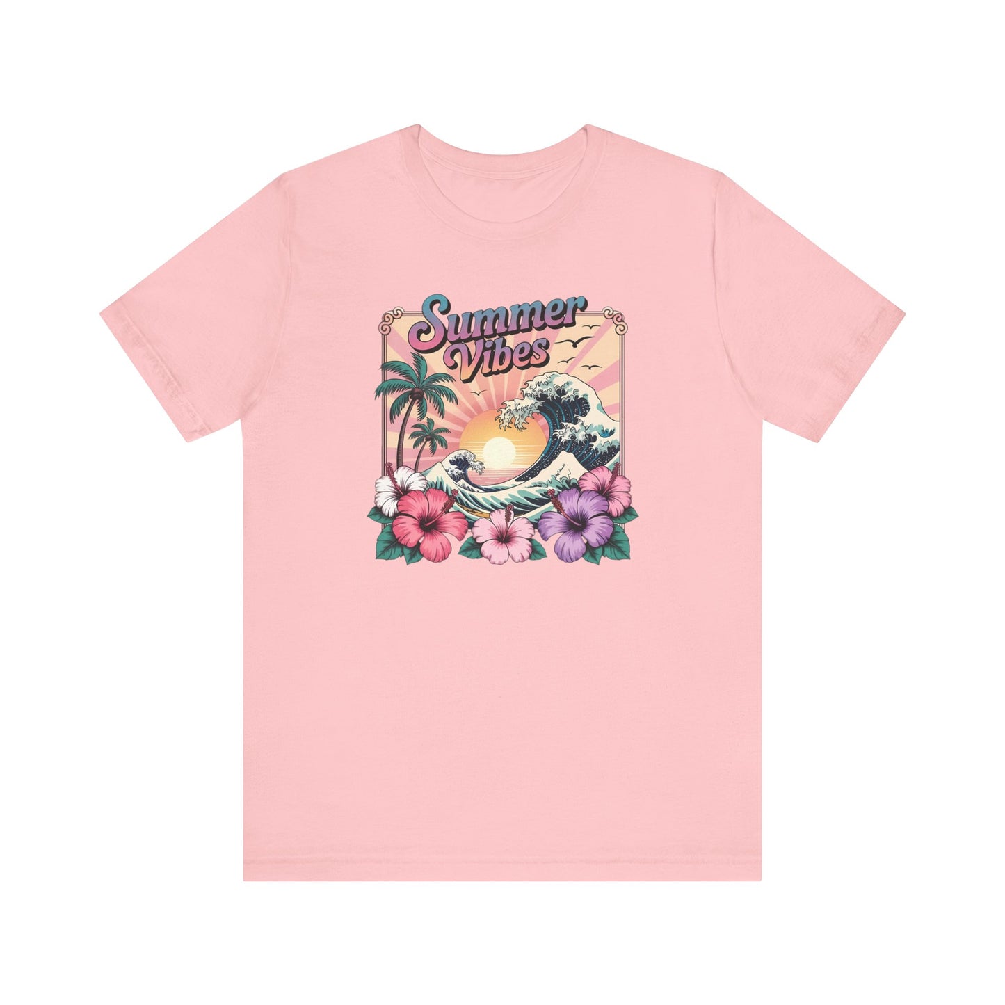 ☀️ Camiseta Summer Vibes – Ola playera vibrante, hibisco y palmeras | Camiseta gráfica para mujer