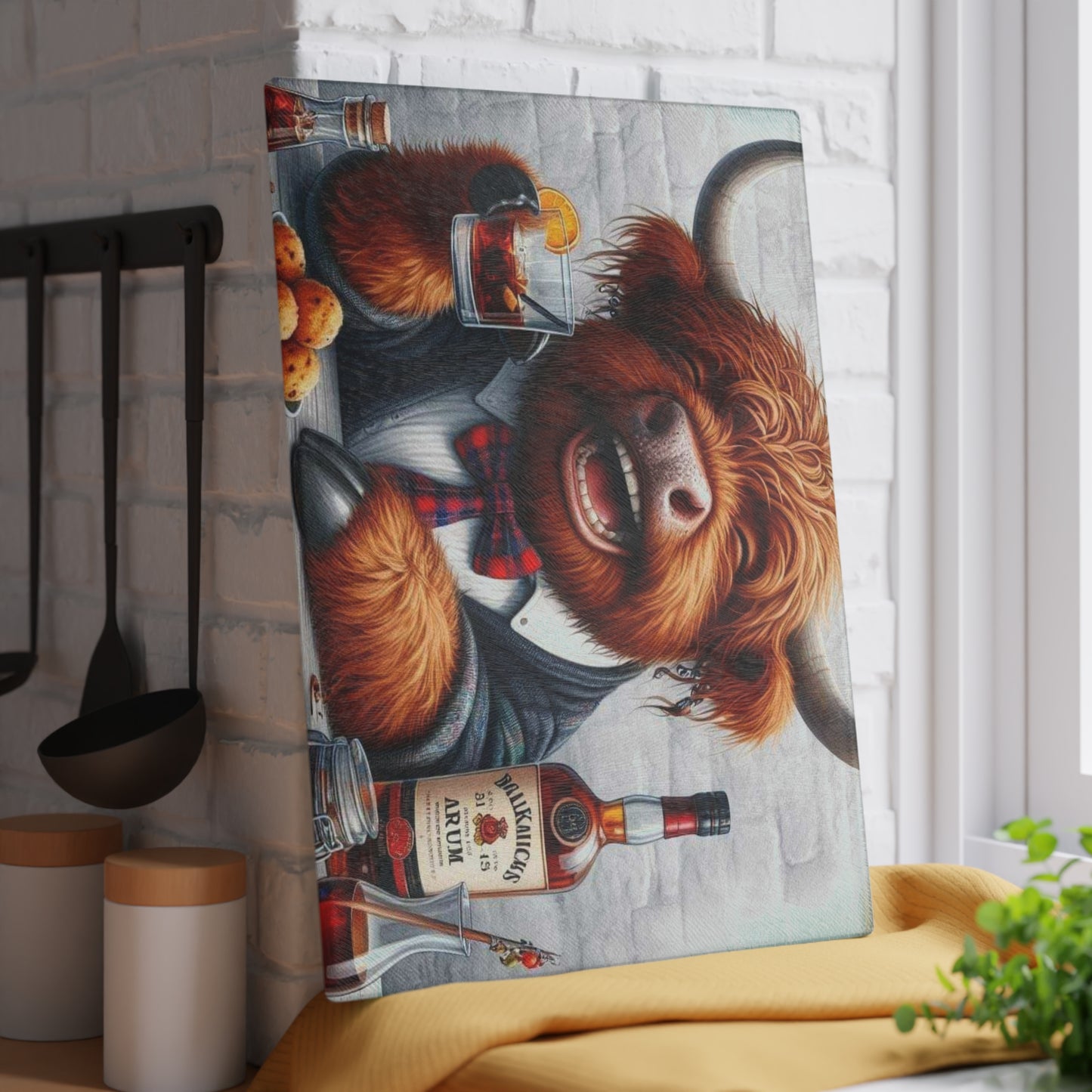 Tabla de cortar de vaca de las Tierras Altas, tabla de cortar de vidrio templado, tabla de charcutería, tabla de cortar, regalo de inauguración de la casa, tabla de cortar personalizada