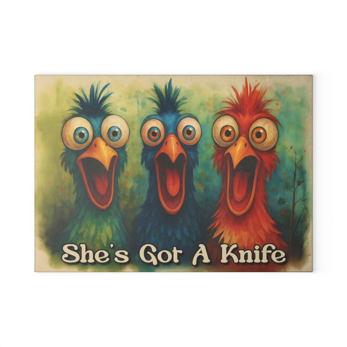 🐔✨ “Cozy Kitchen Birds” Glass Cutting Board – Warm Charm for Everyday Cooking