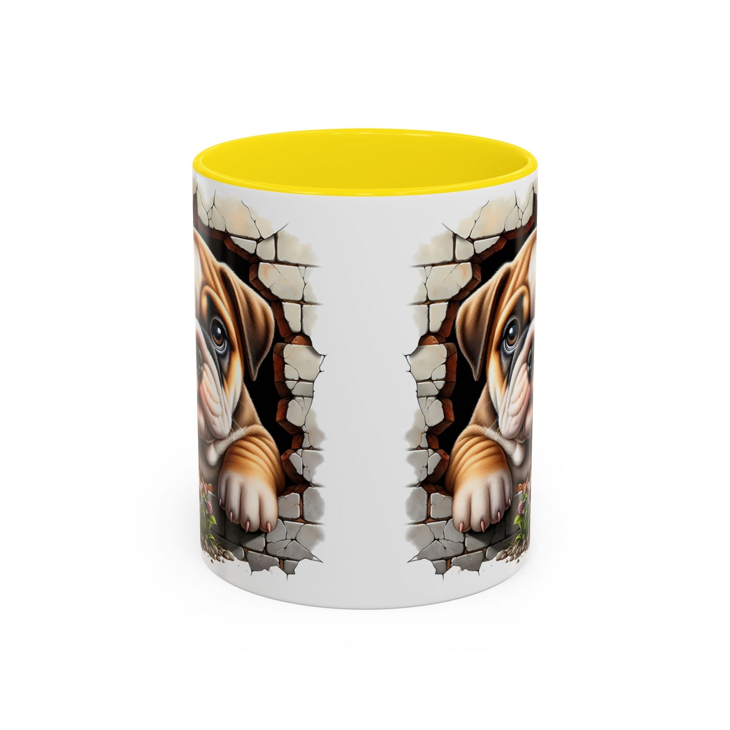 🎀🐶 English Bulldog Puppy Accent Mug – Cute Peek-Through Dog Design for Animal Lovers ☕💖