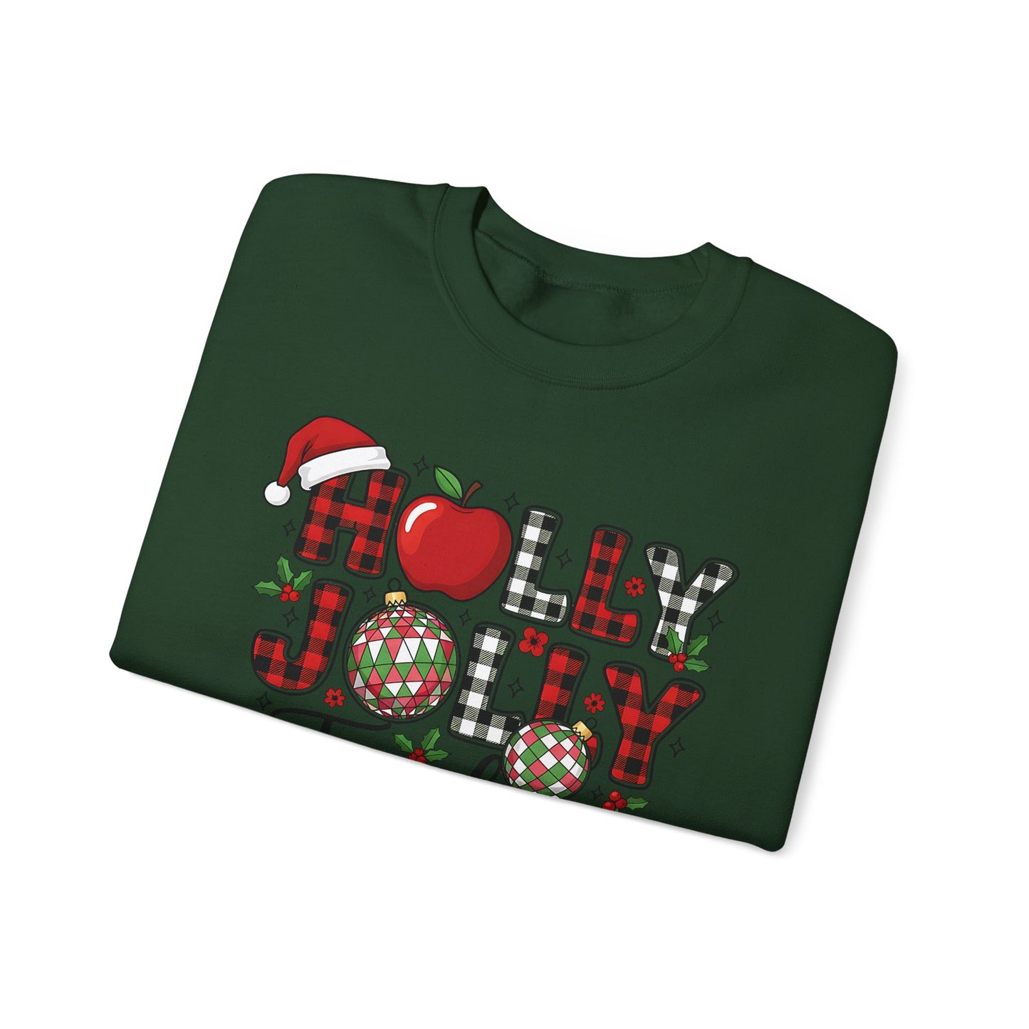 🍎✨ Holly Jolly Teacher Sweatshirt – Festive Classroom Cheer 🎄📚
