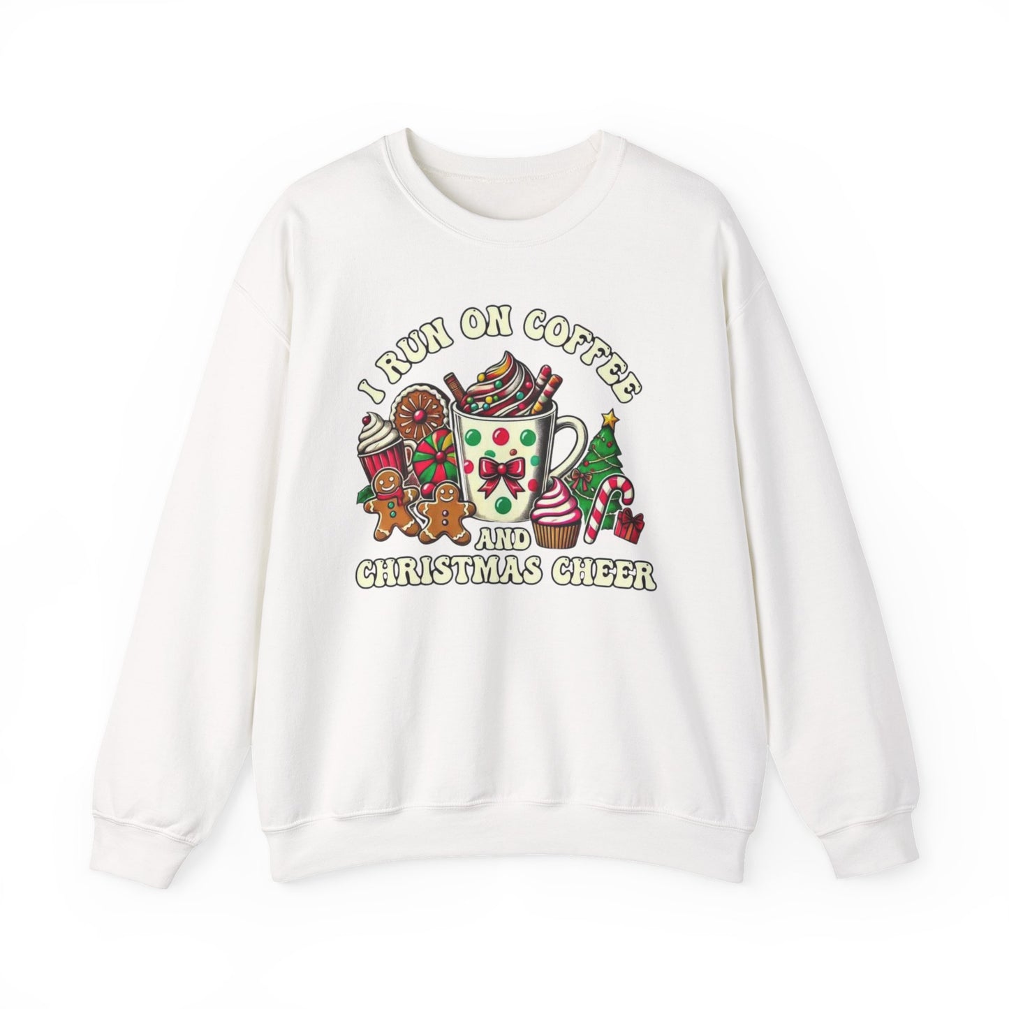 ☕🎄 I Run on Coffee and Christmas Cheer Sweatshirt – Cozy, Cute & Caffeinated ✨🧁