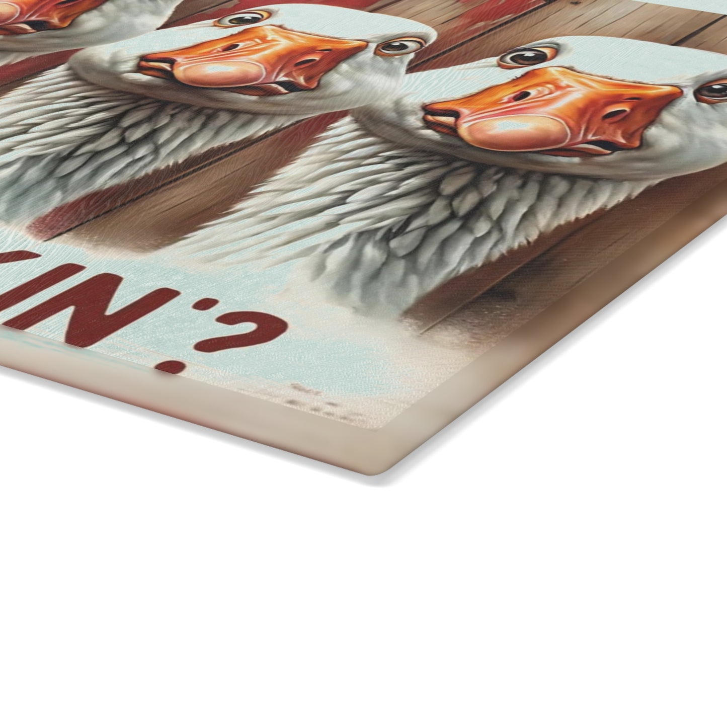 🪿🤎 “Whatcha Makin’?” Glass Cutting Board – Cozy Charm for Your Kitchen