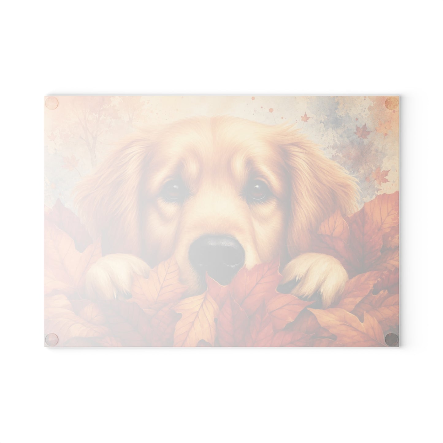 Golden Retriever Autumn Leaves Glass Cutting Board – Cozy Fall Dog Kitchen Décor