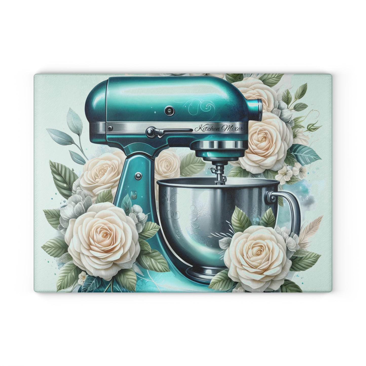 🌸 Teal Kitchen Mixer Cutting Board – Floral Elegance for Your Kitchen 🌿