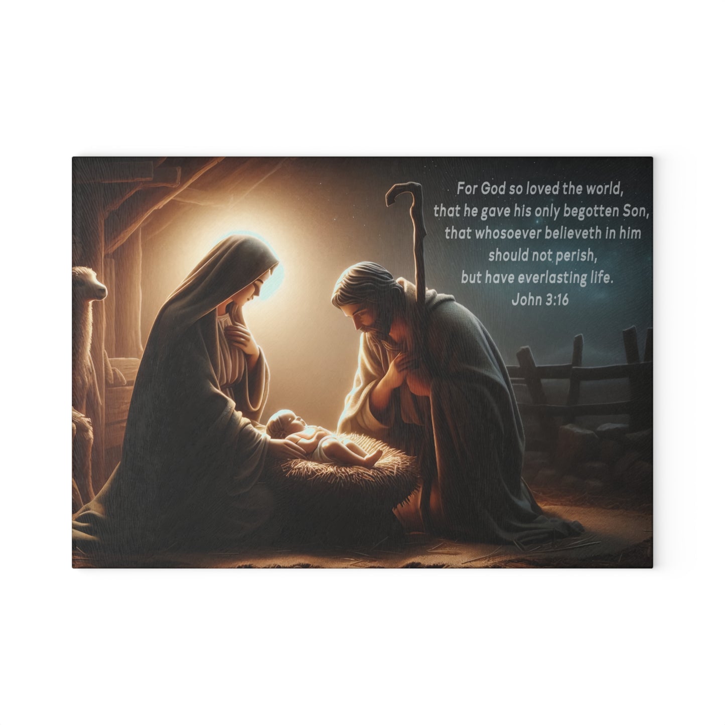 🌟🙏 Nativity Scene Cutting Board – John 3:16 Christmas Kitchen Décor ✝️✨