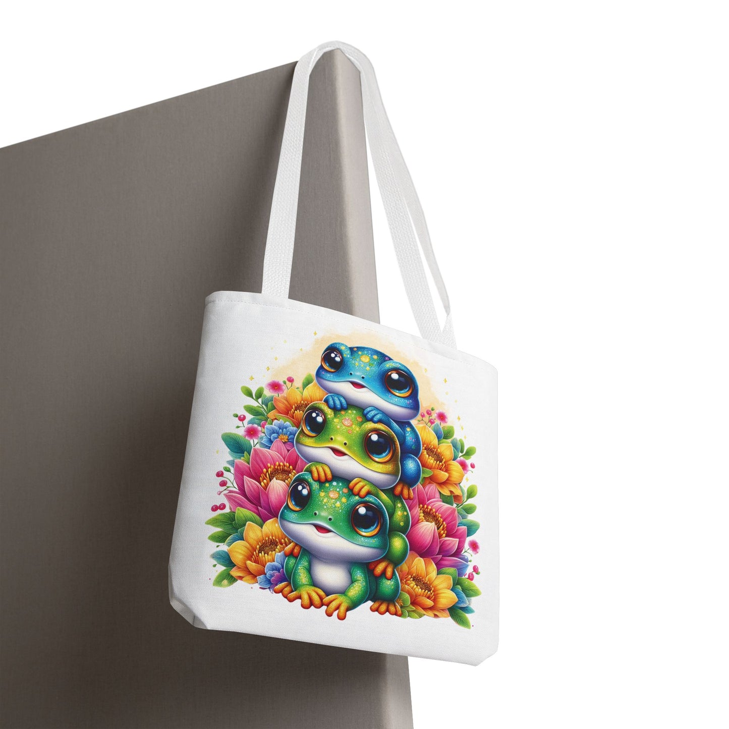 🐸 Stacked Frogs Floral Tote Bag – Colorful Whimsy for Every Day 🌸👜