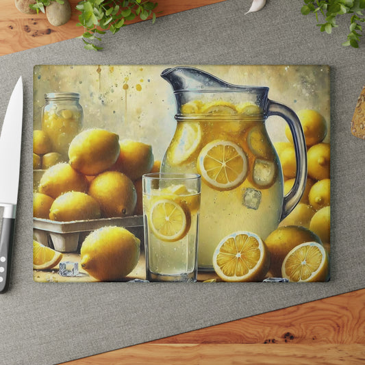 Lemon Cutting Board, Citrus Kitchen Decor, Rustic Farmhouse Style, Glass Cutting Board, Summer Kitchen Accent, Fresh Lemon Design, Gift idea