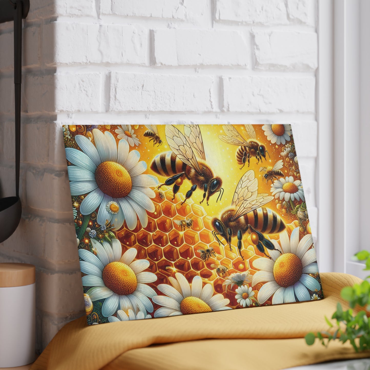 🐝 Bee & Daisy Honeycomb Cutting Board – Nature’s Buzzing Kitchen Elegance 🌼