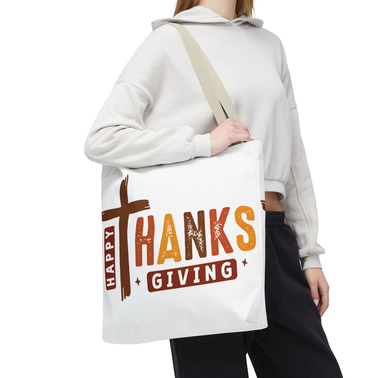 ✝️ Happy Thanksgiving Cross Tote – Faith & Gratitude in Fall Colors 🍂