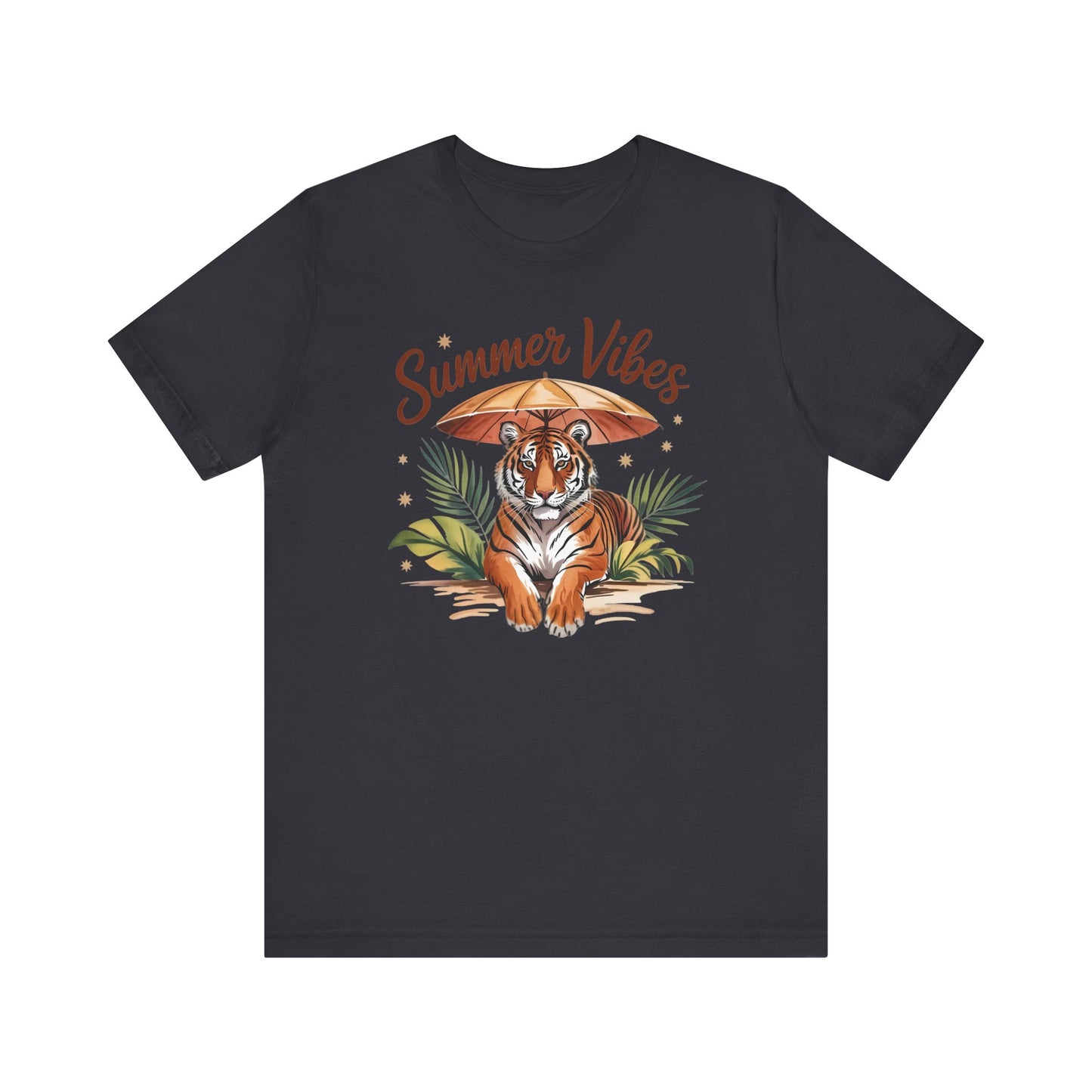 Camiseta Summer Vibes Tiger – Gráfico de palmeras de la selva con paraguas | Múltiples opciones de color