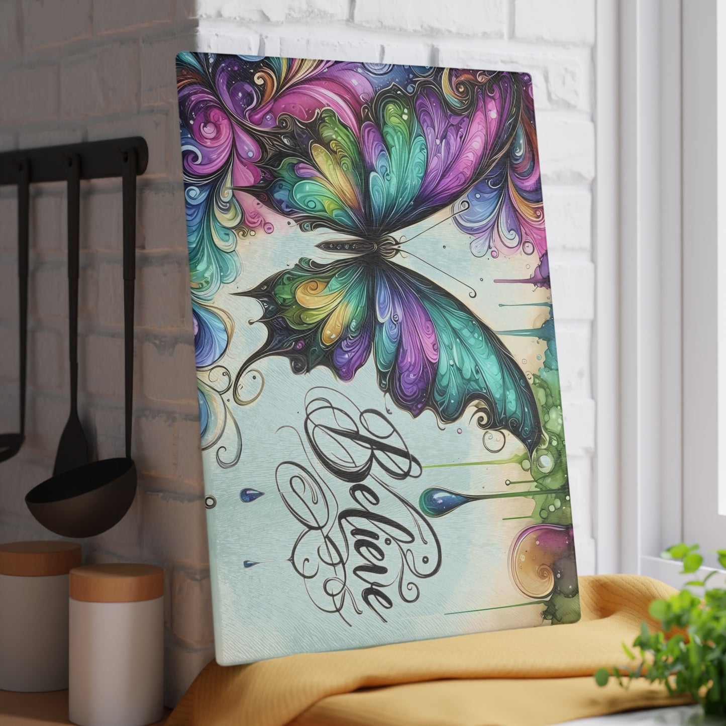 Tabla de cortar con mariposas, arte con mariposas, decoración inspiradora, regalo de aliento, regalo para amantes de la jardinería, tabla caprichosa, regalo de cocina