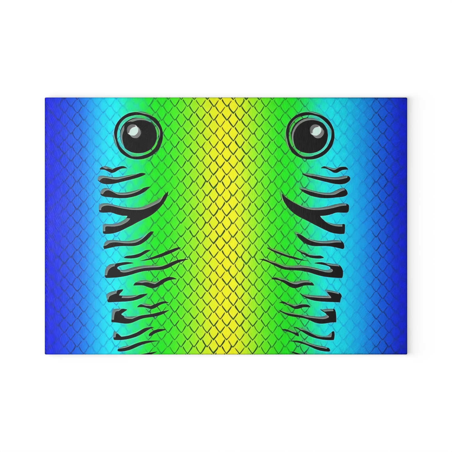 Vibrant Fish Face Glass Cutting Board – Bold Colorful Kitchen Artwork