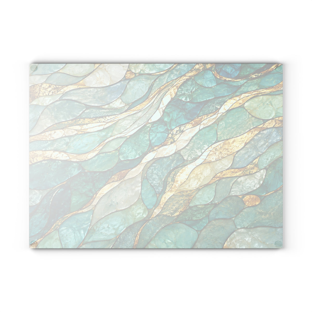 Aqua & Gold Stained-Glass-Inspired Glass Cutting Board – Abstract Kitchen Decor