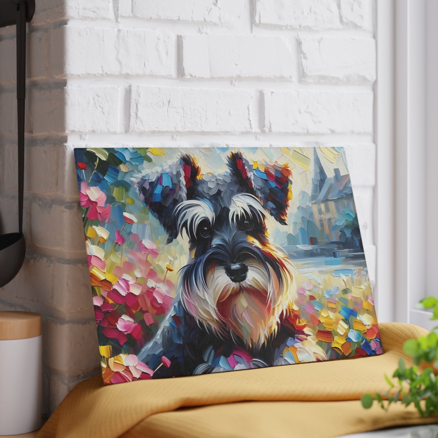 🎨🐾 Colorful Schnauzer Cutting Board – Whimsical Pup Charm for Your Kitchen