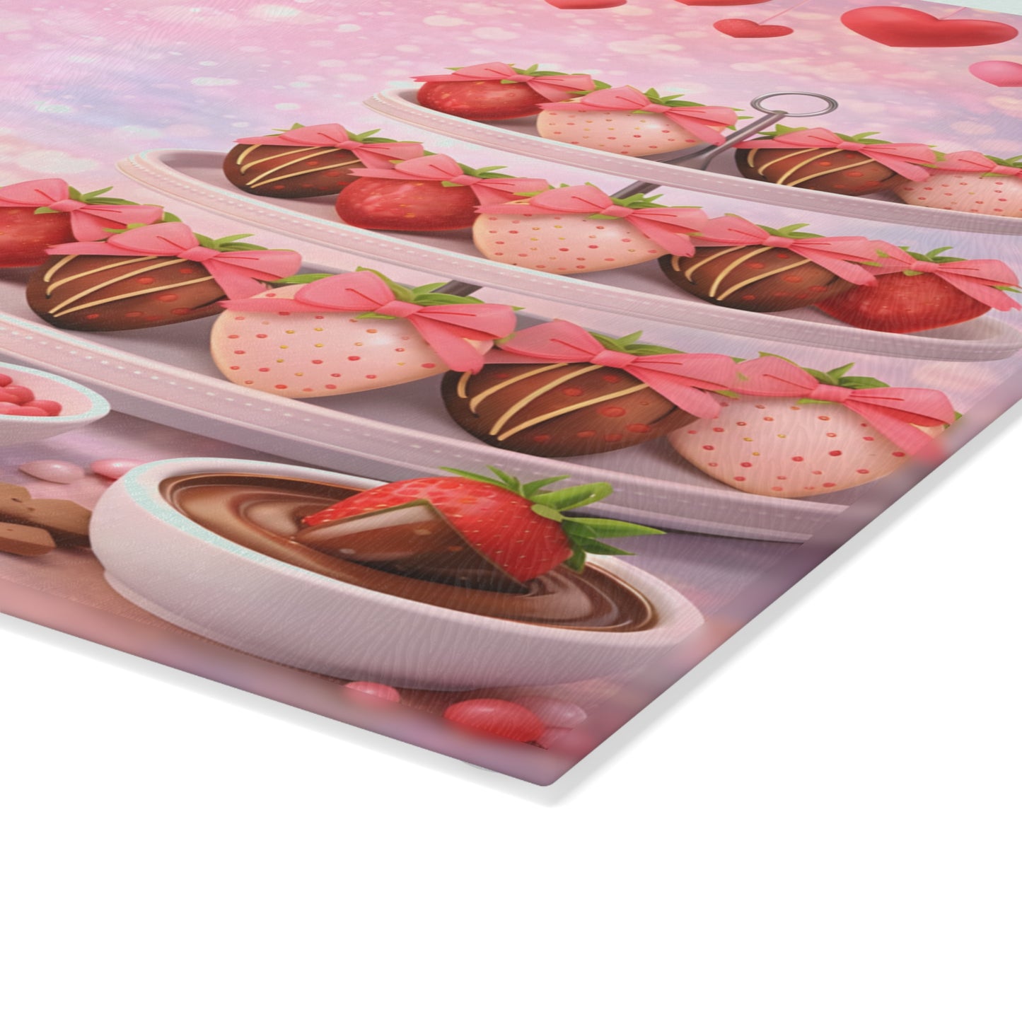 Chocolate-Covered Strawberry Valentine Glass Cutting Board – Personalized Romantic Dessert Display