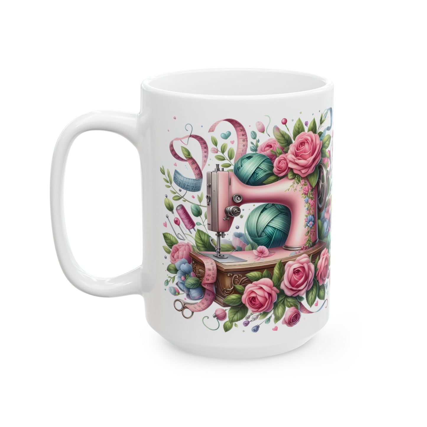 🌸🧵 Floral Sewing Machine Mug – Personalized Coffee Cup for Quilters & Crafters ✨☕