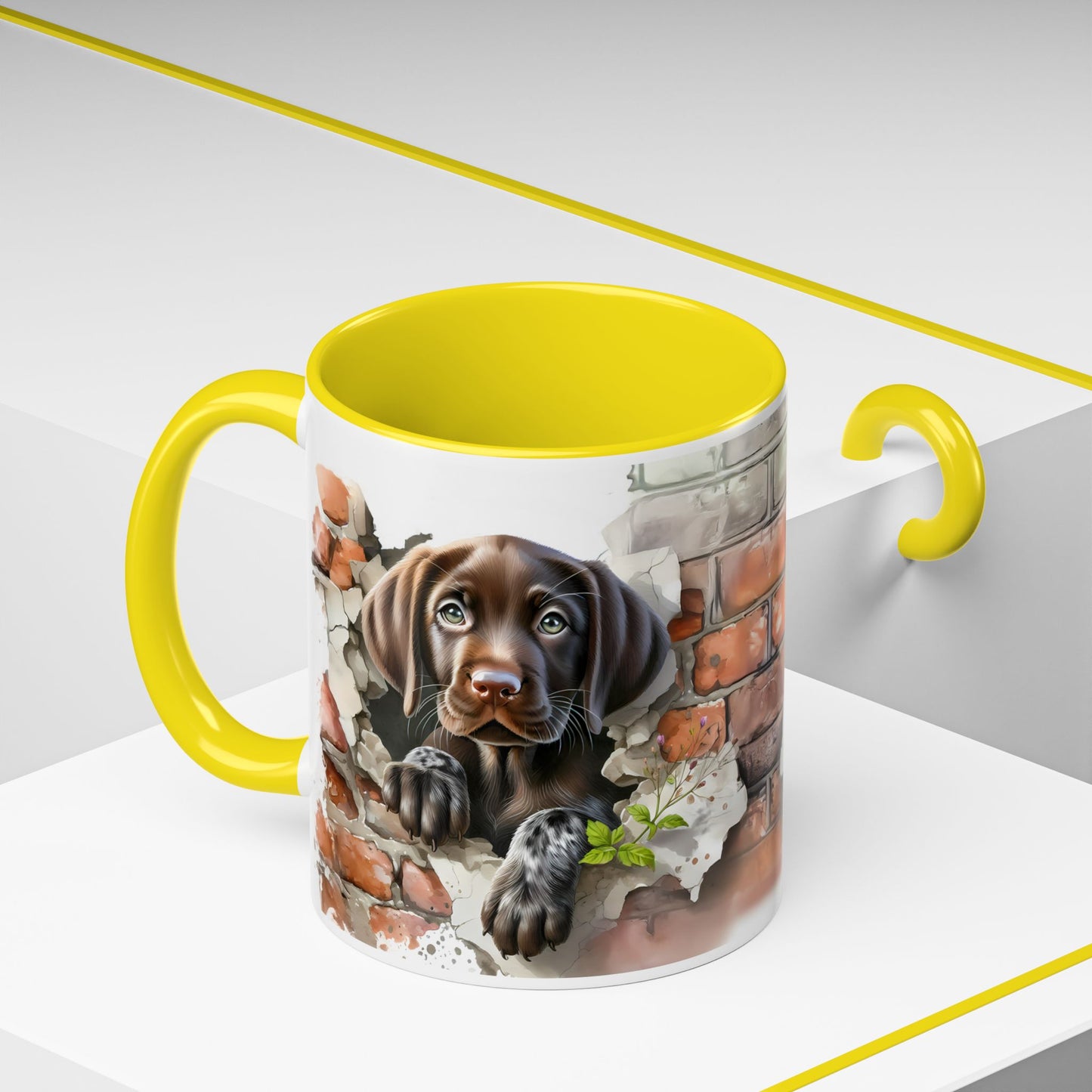 🐶🍫 Chocolate Lab Puppy Accent Mug – Sweet Brown Pup Coffee Cup ☕💛