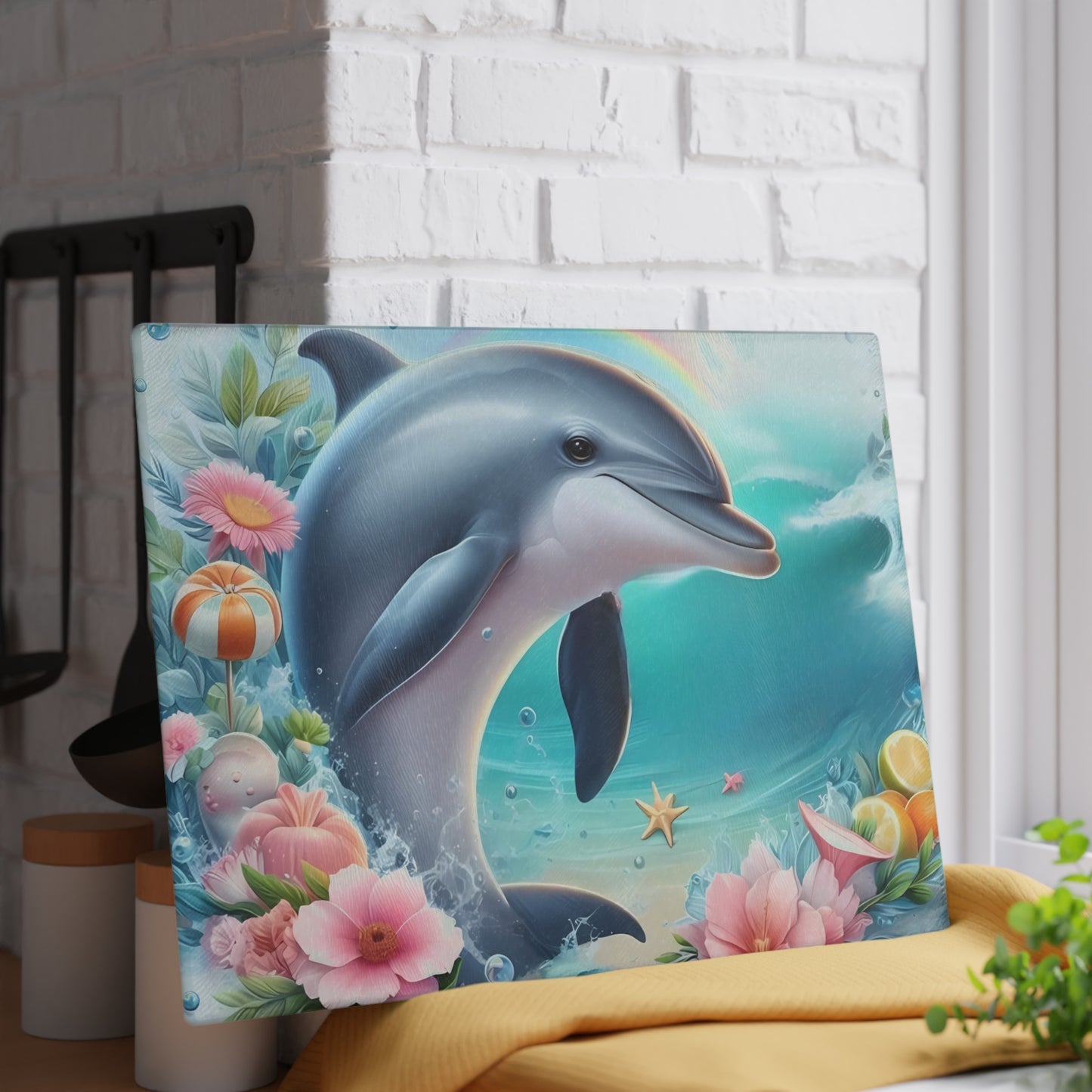 Dolphin Cutting Board, Vibrant Dolphin Scene Tempered Glass, Gift for Chef, Dolphin, Gifts for her, Wedding Housewarming Gift