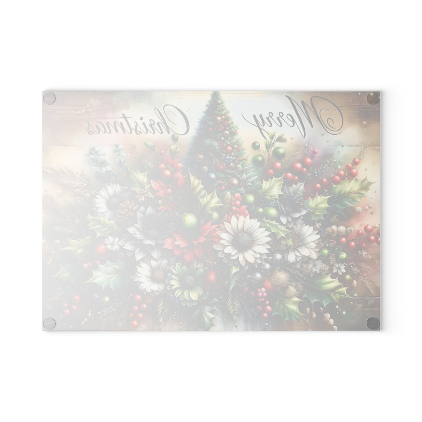 🎄✨ “Merry Christmas Bouquet” Glass Cutting Board – Festive Holiday Centerpiece for Your Kitchen