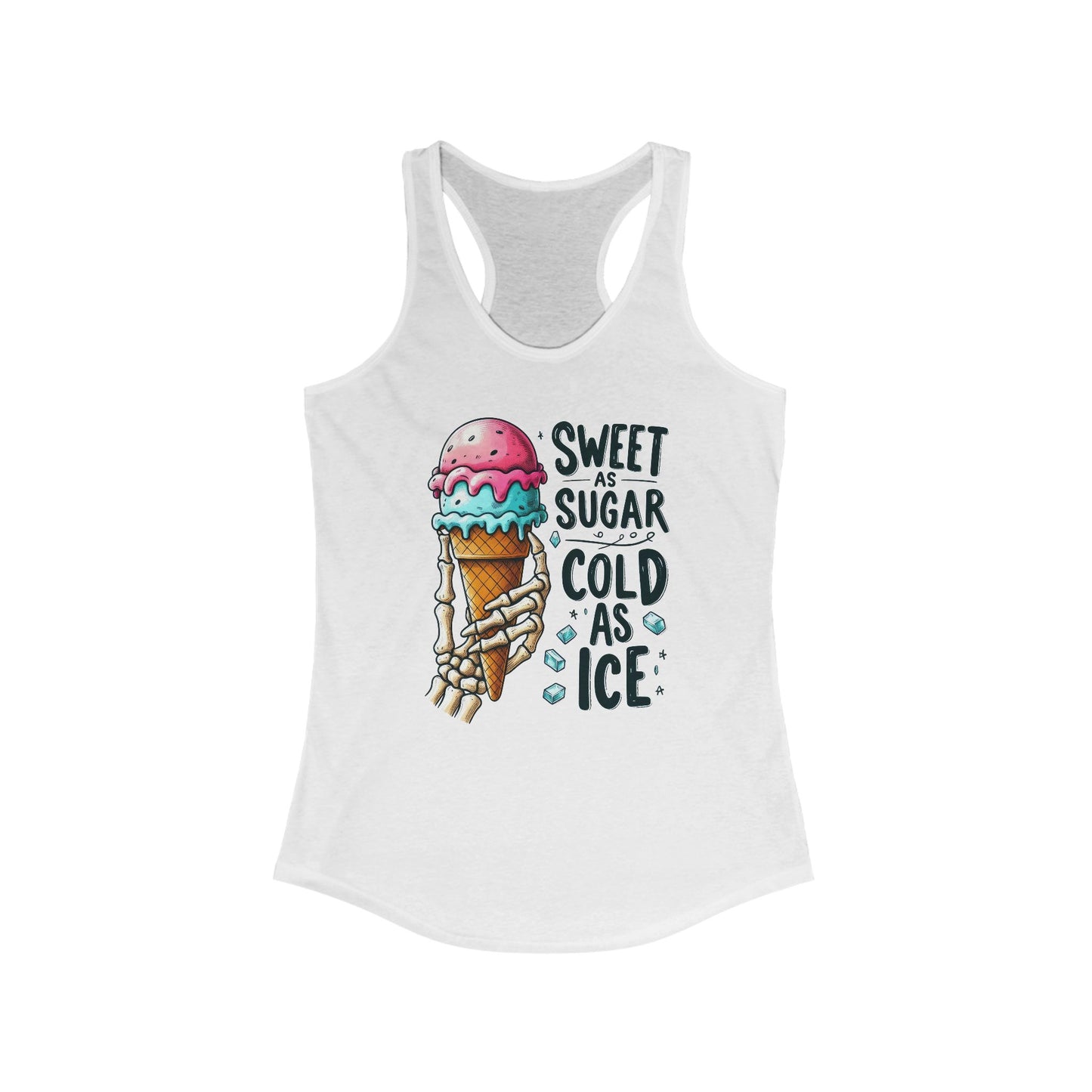 Dulce como el azúcar, fría como el hielo – Camiseta deportiva con espalda descubierta y mano de esqueleto