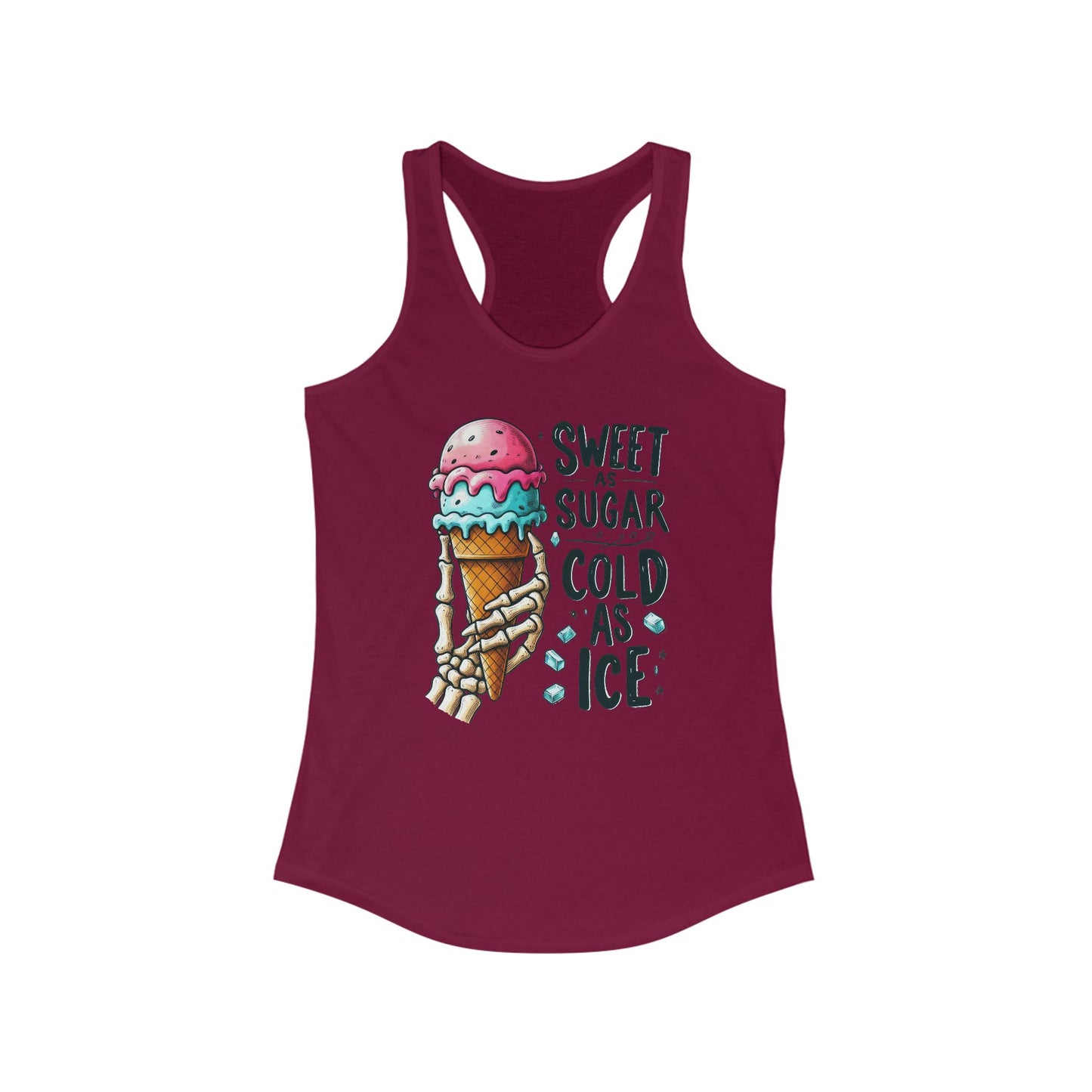 Dulce como el azúcar, fría como el hielo – Camiseta deportiva con espalda descubierta y mano de esqueleto
