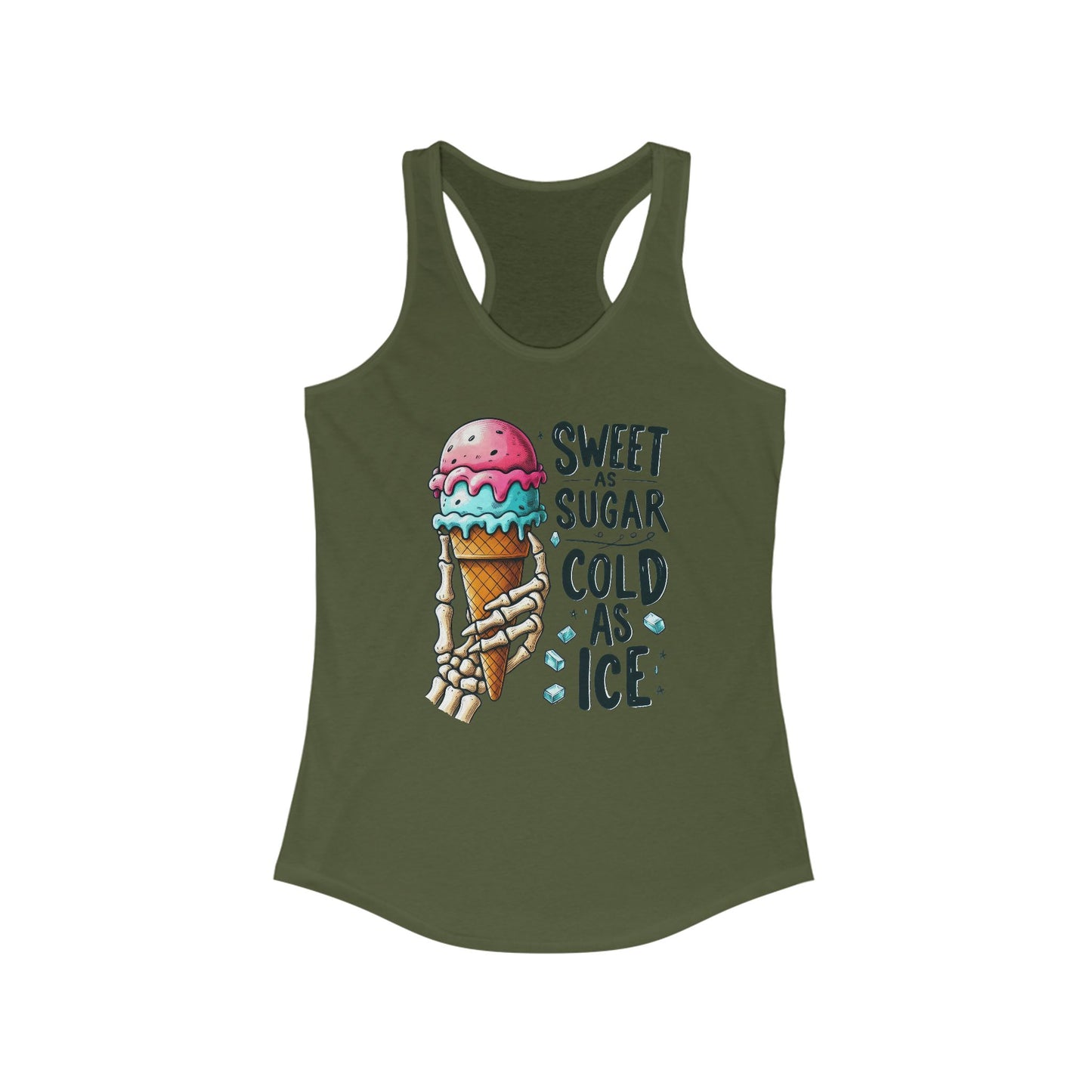 Dulce como el azúcar, fría como el hielo – Camiseta deportiva con espalda descubierta y mano de esqueleto