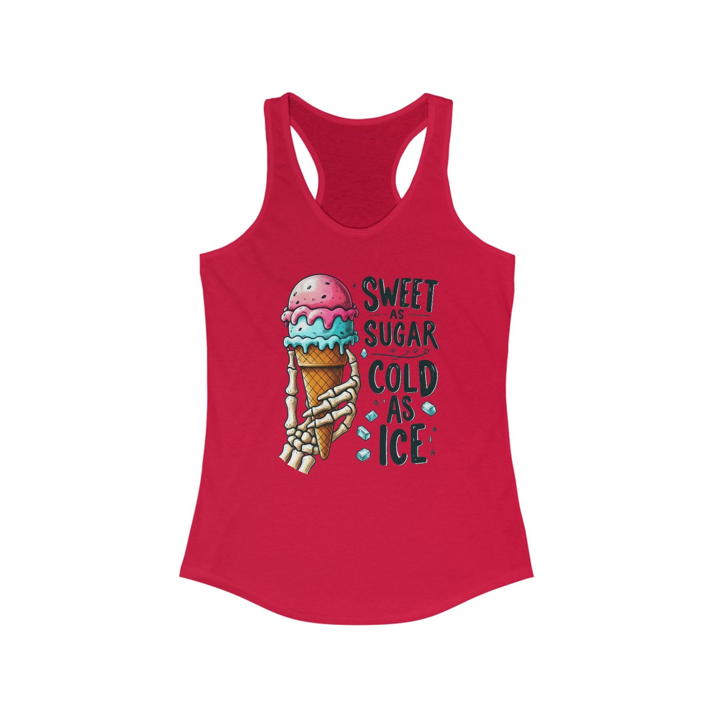 Dulce como el azúcar, fría como el hielo – Camiseta deportiva con espalda descubierta y mano de esqueleto