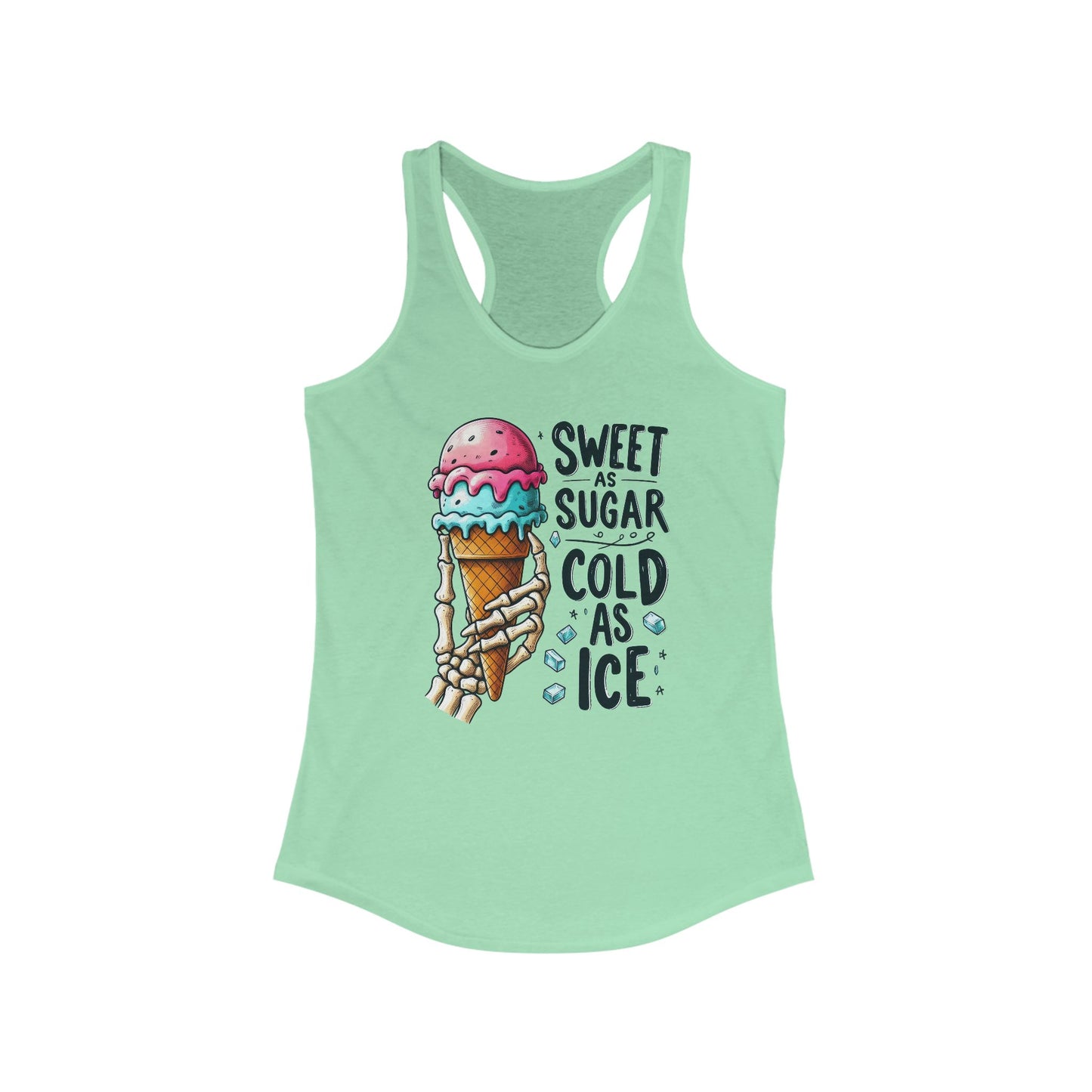 Dulce como el azúcar, fría como el hielo – Camiseta deportiva con espalda descubierta y mano de esqueleto