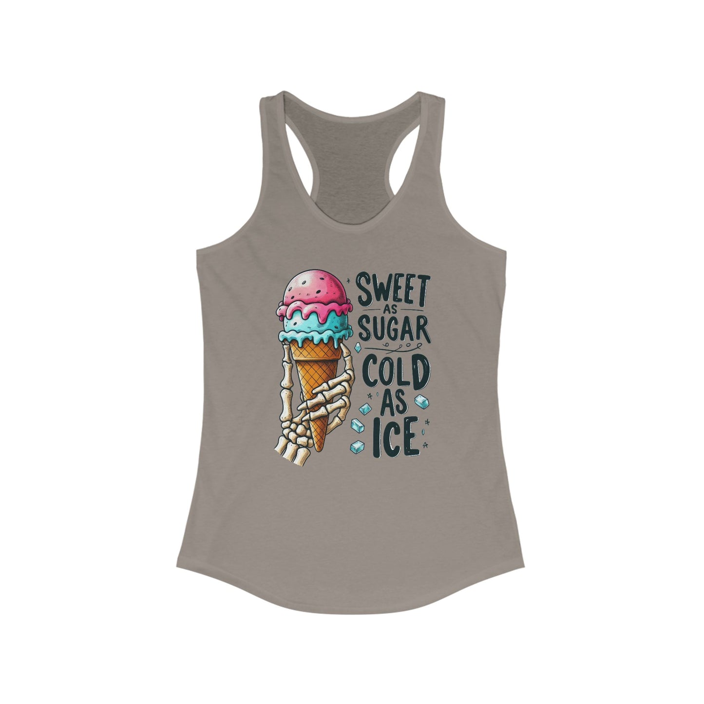 Dulce como el azúcar, fría como el hielo – Camiseta deportiva con espalda descubierta y mano de esqueleto