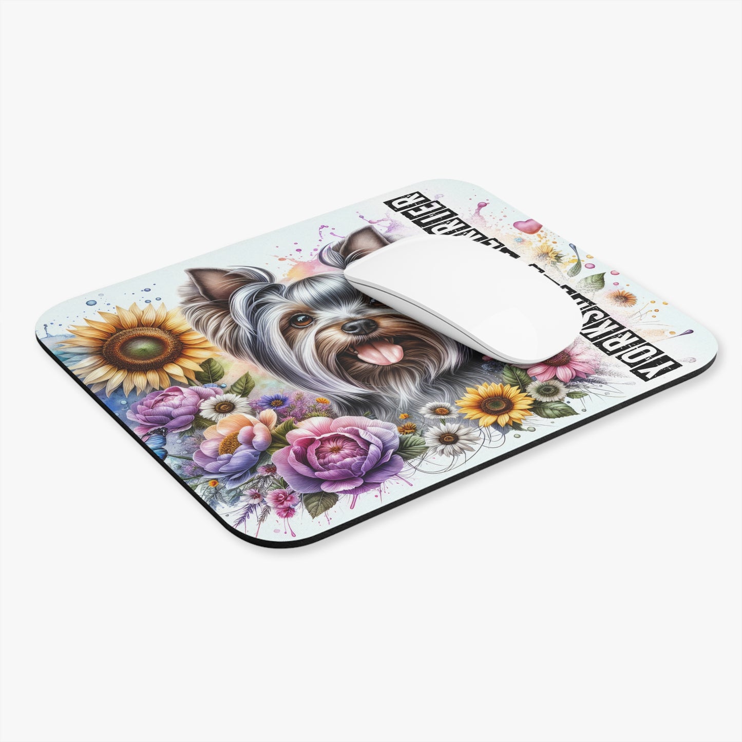 🖱️🌻🐶 Yorkshire Terrier Mouse Pad – Yorkie with Sunflowers & Florals Desk Art