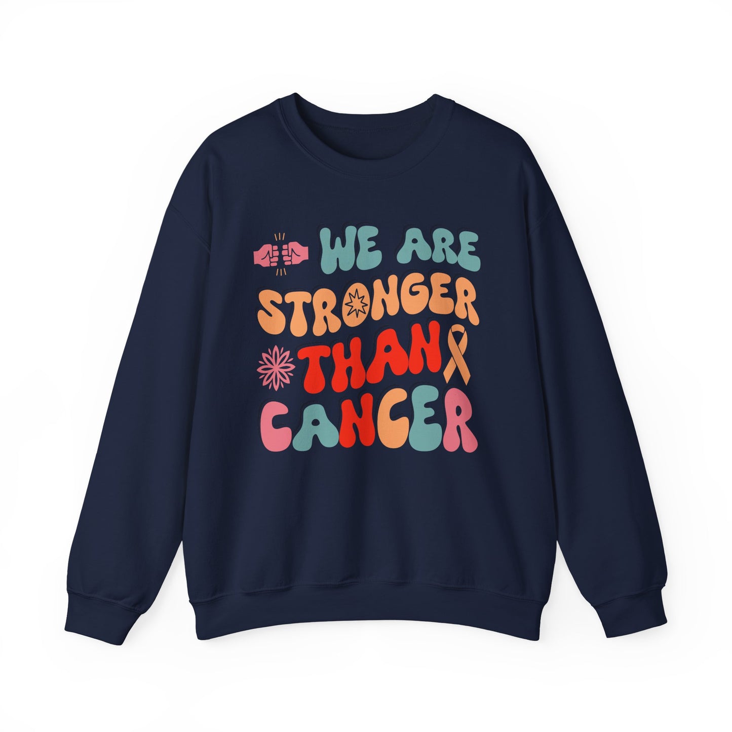 💪🌸 We Are Stronger Than Cancer Sweatshirt – Retro Breast Cancer Awareness Crewneck