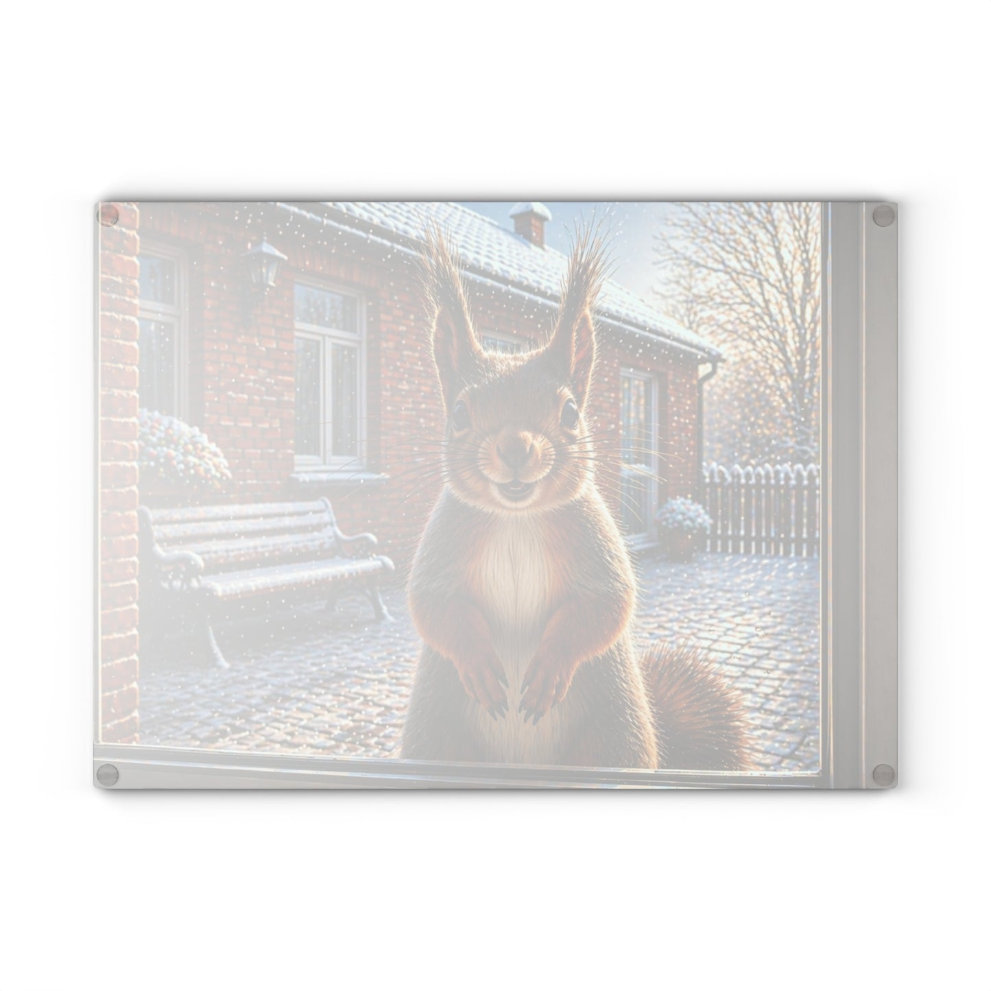 Winter Squirrel Window Glass Cutting Board