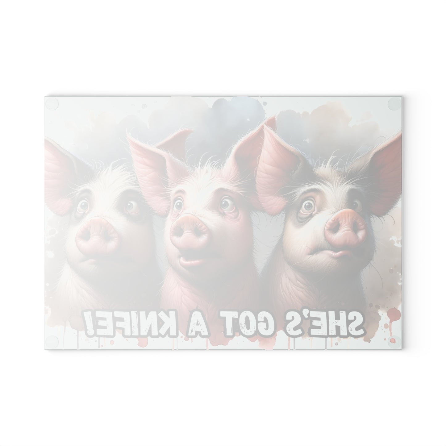 🐷😂 “Panic Pigs – She’s Got a Knife!” Glass Cutting Board – Laughs for Your Kitchen