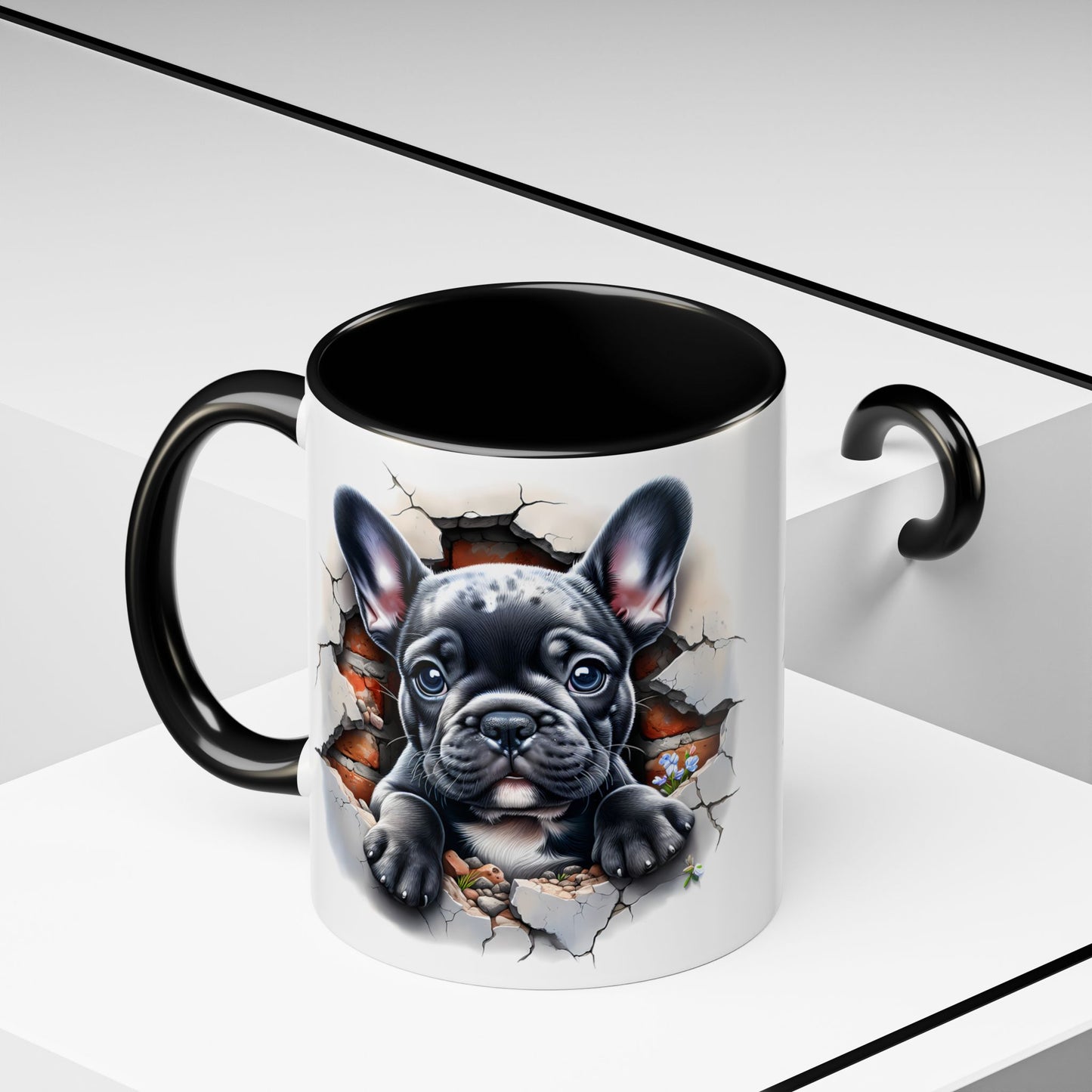🐾🖤 Black French Bulldog Puppy Accent Mug – Cute Peek-Through Cup for Dog Lovers ☕✨