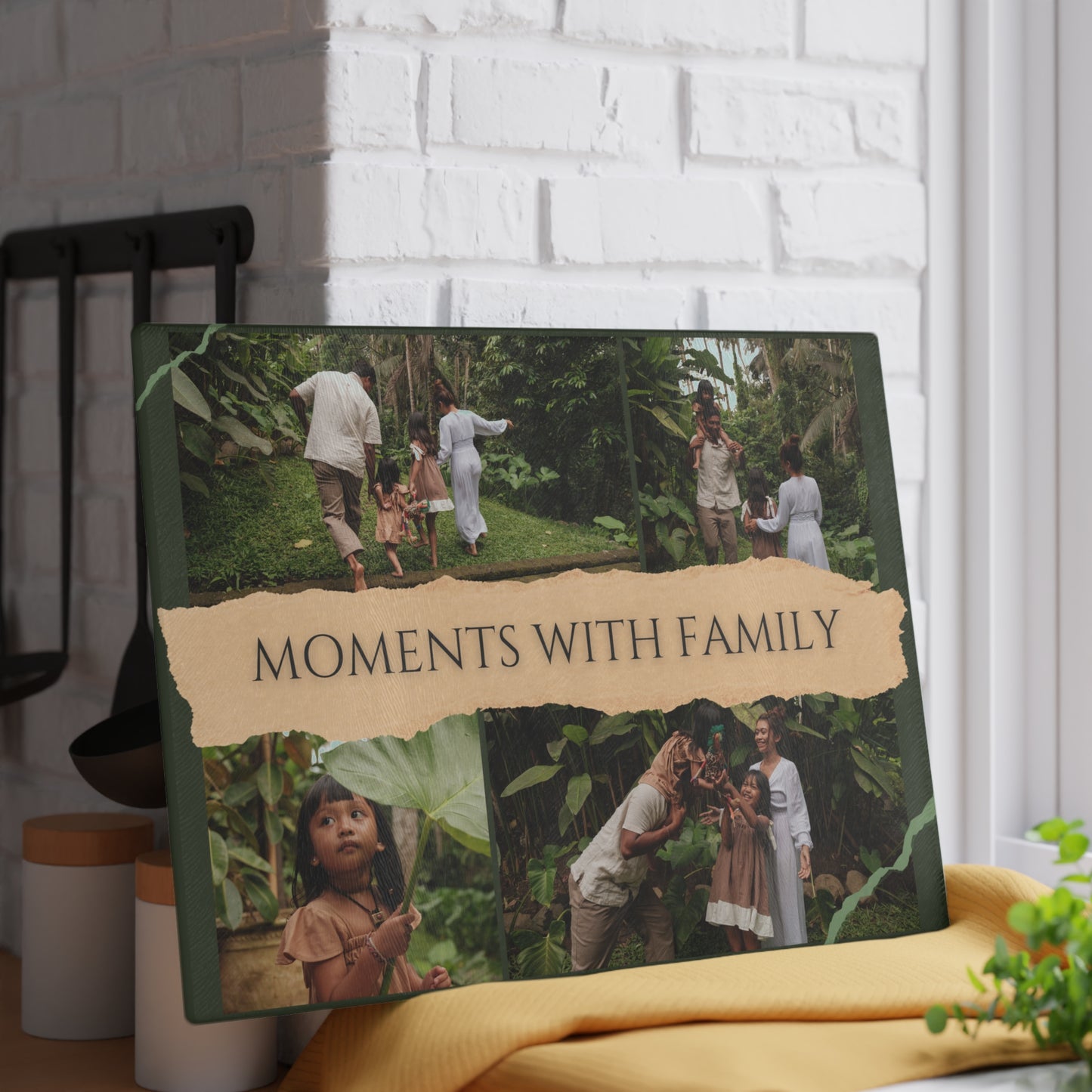 Moments with Family Photo Collage Glass Cutting Board – Personalized Family Memory Keepsake