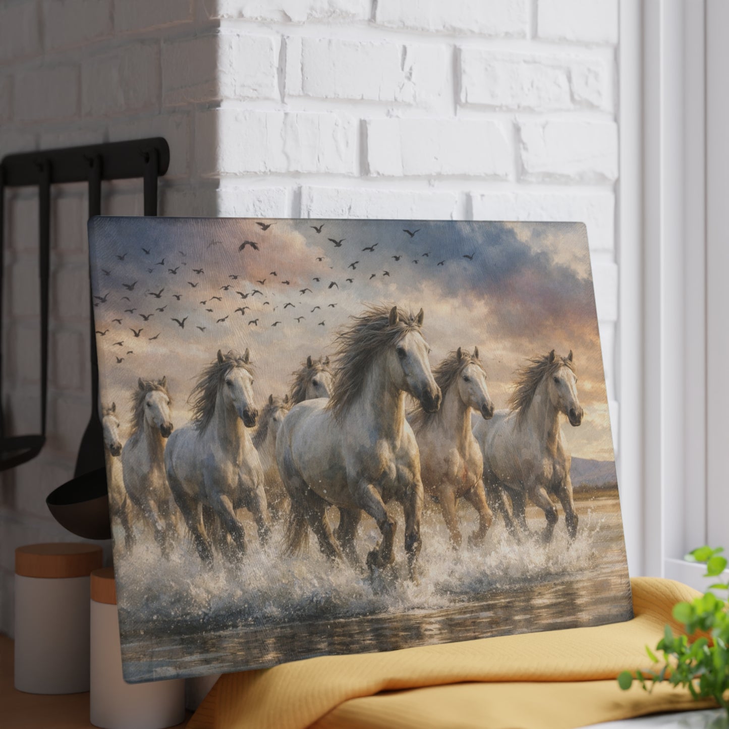 Running Wild Horses Glass Cutting Board – Western Horse Lover Farmhouse Kitchen Decor