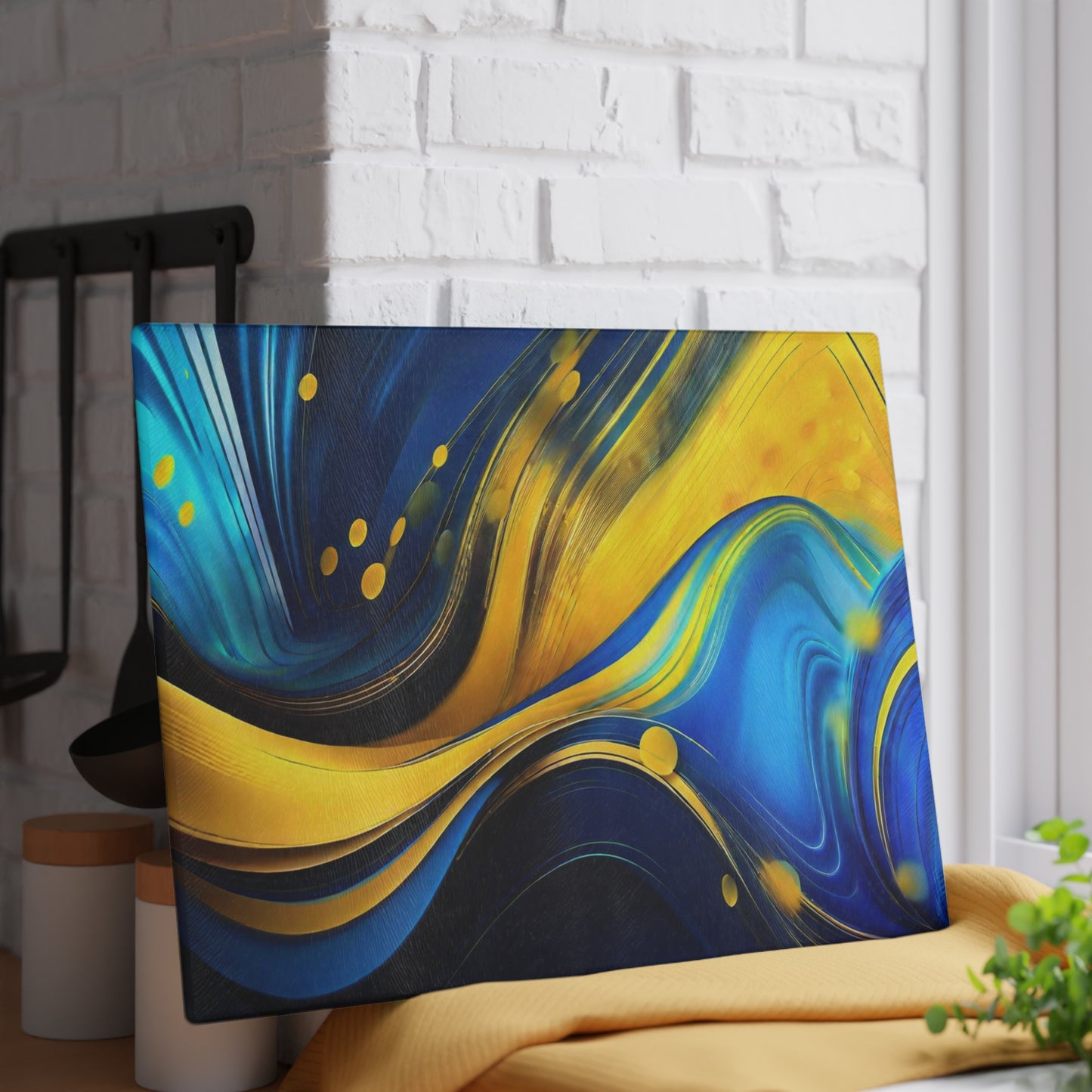 💙💛 Blue & Gold Abstract Cutting Board – Modern Elegance for Your Kitchen ✨