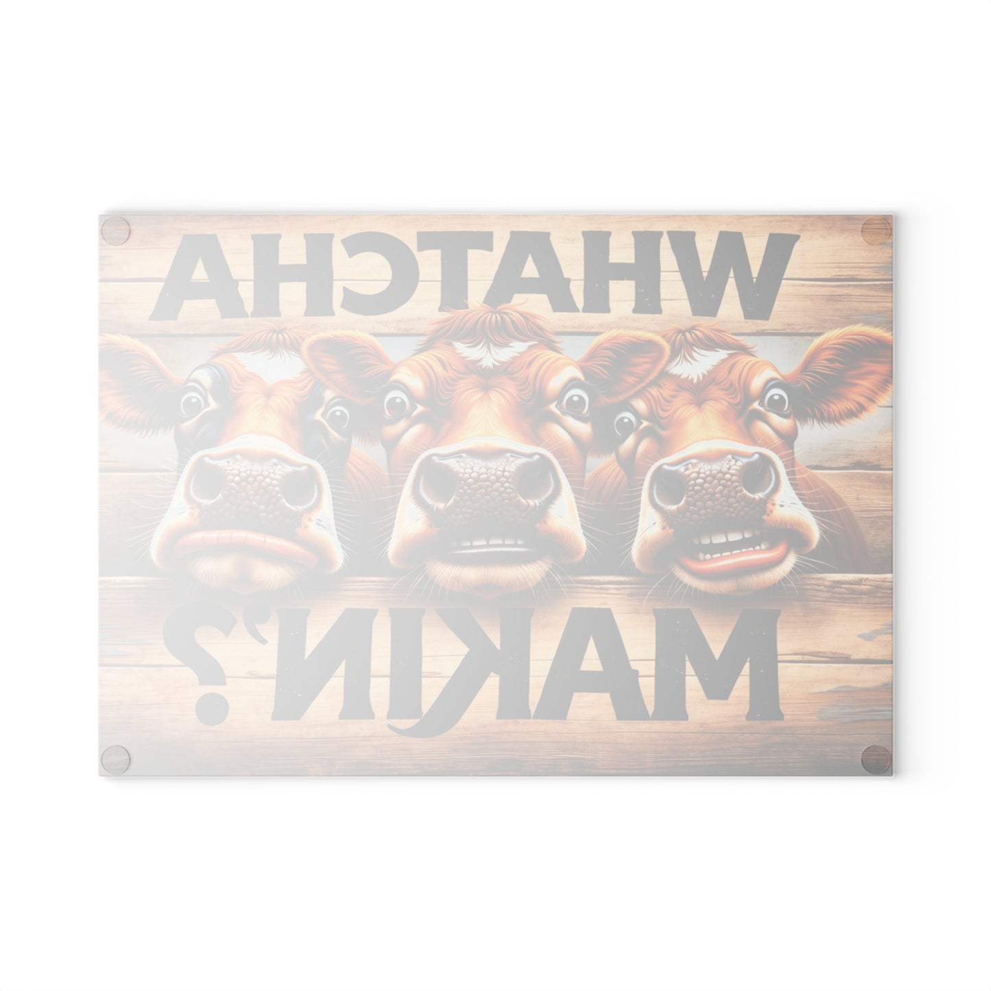 Whatcha Makin’? Glass Cutting Board – Funny Cow Farmhouse Kitchen Decor
