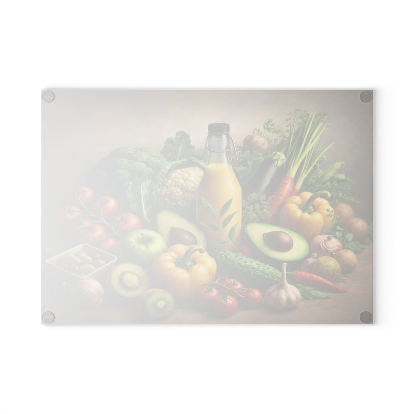 Garden Harvest Still Life Glass Cutting Board – Rustic Vegetable & Fresh Produce Kitchen Art