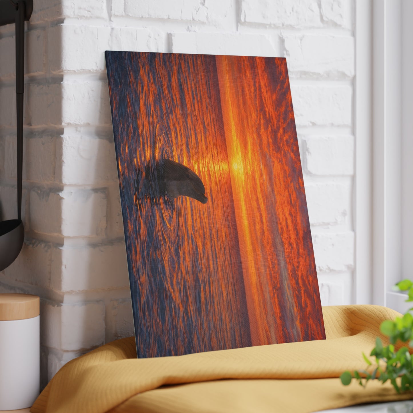 Dolphin Sunset Glass Cutting Board – Ocean Serenity Coastal Kitchen Decor