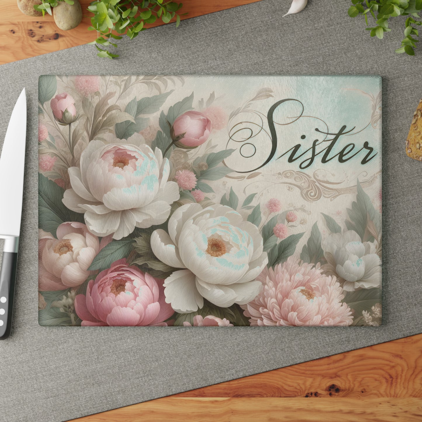 🌸 Sister Floral Cutting Board – Elegant Gift for a Special Sister 🌸