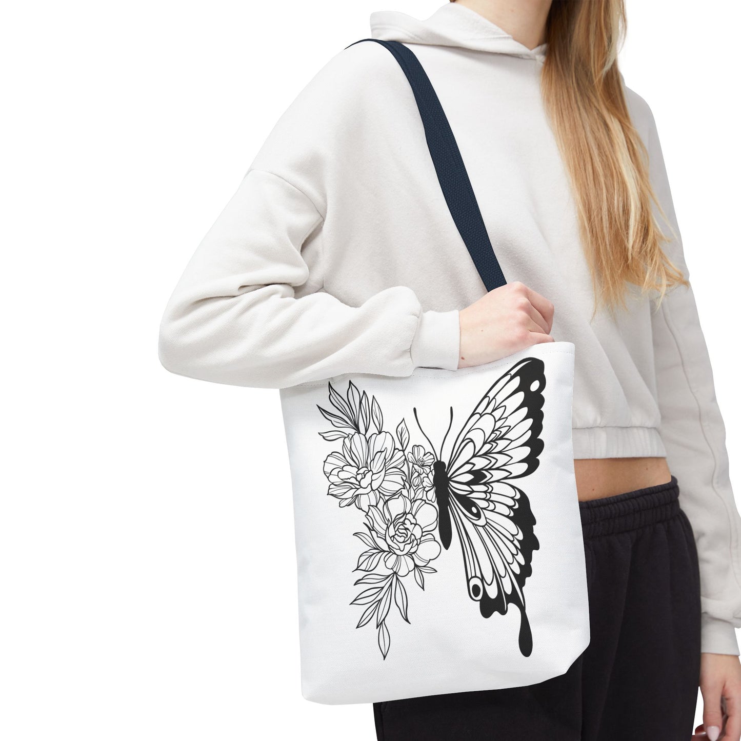 🦋 Black & White Butterfly Floral Tote Bag – Elegant Simplicity in Every Carry 🌸👜