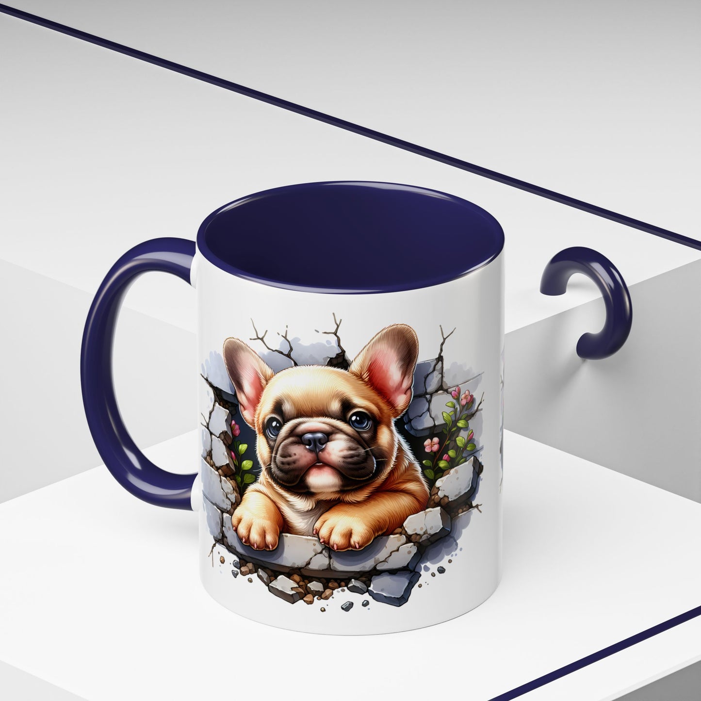 🐾☕ Tan French Bulldog Puppy Accent Mug – Sweet Peek-Through Pup Design ✨