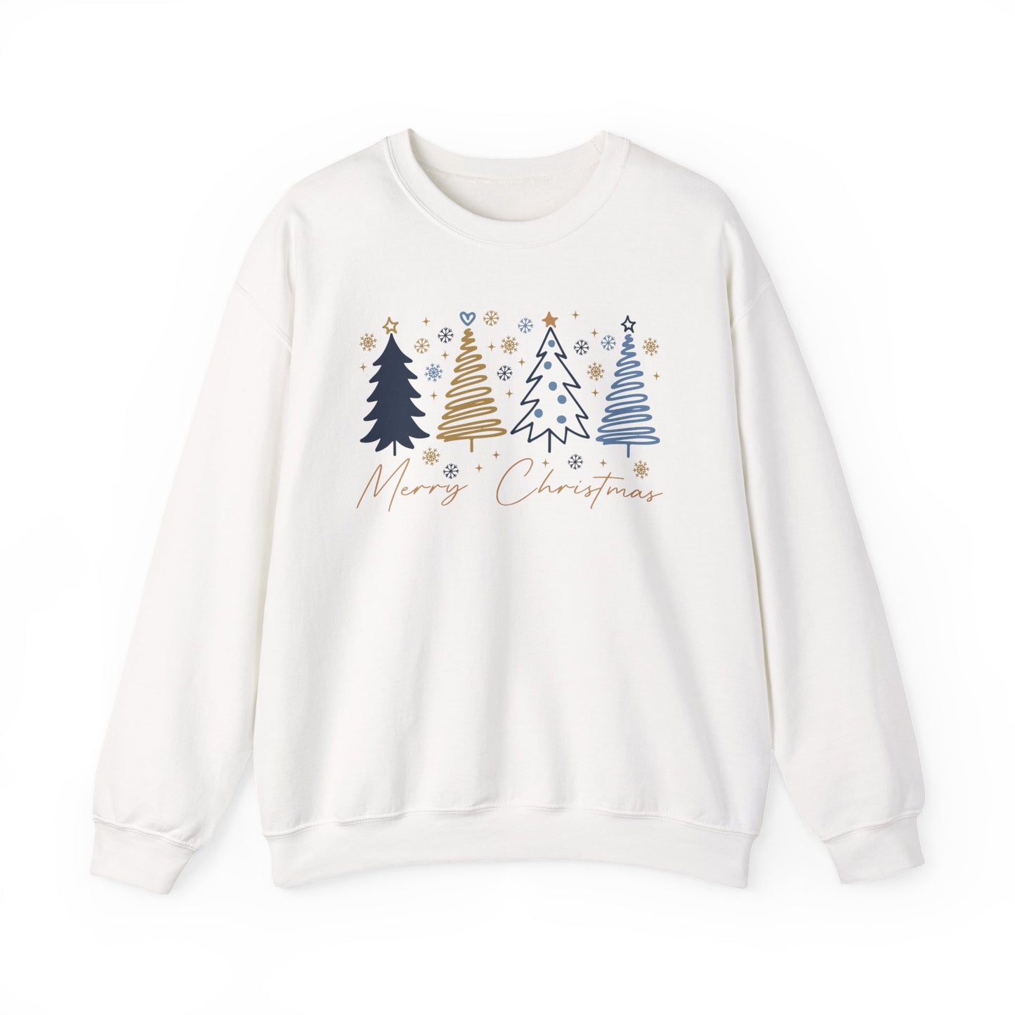 🎄✨ Merry Christmas Sweatshirt – Modern Navy & Gold Holiday Trees ❄️⭐