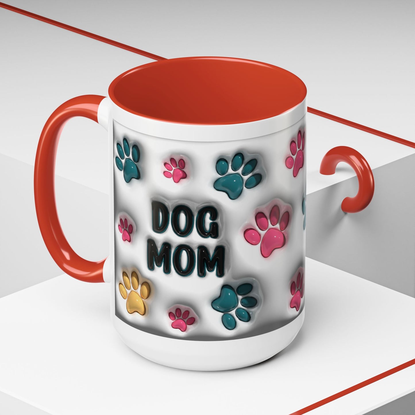 Dog Mom Accent Mug – Colorful Paw Print Cup for Proud Pet Parents