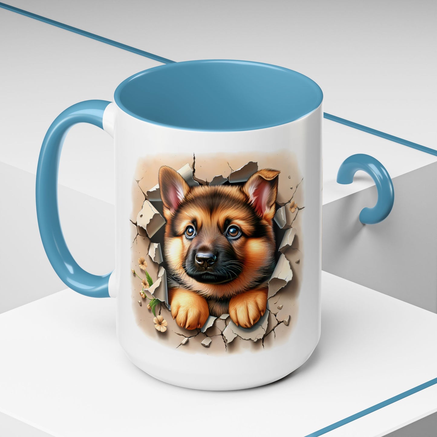 🐾☕ German Shepherd Puppy Peek Accent Mug – Loyal Pup Lover Gift ✨🖤