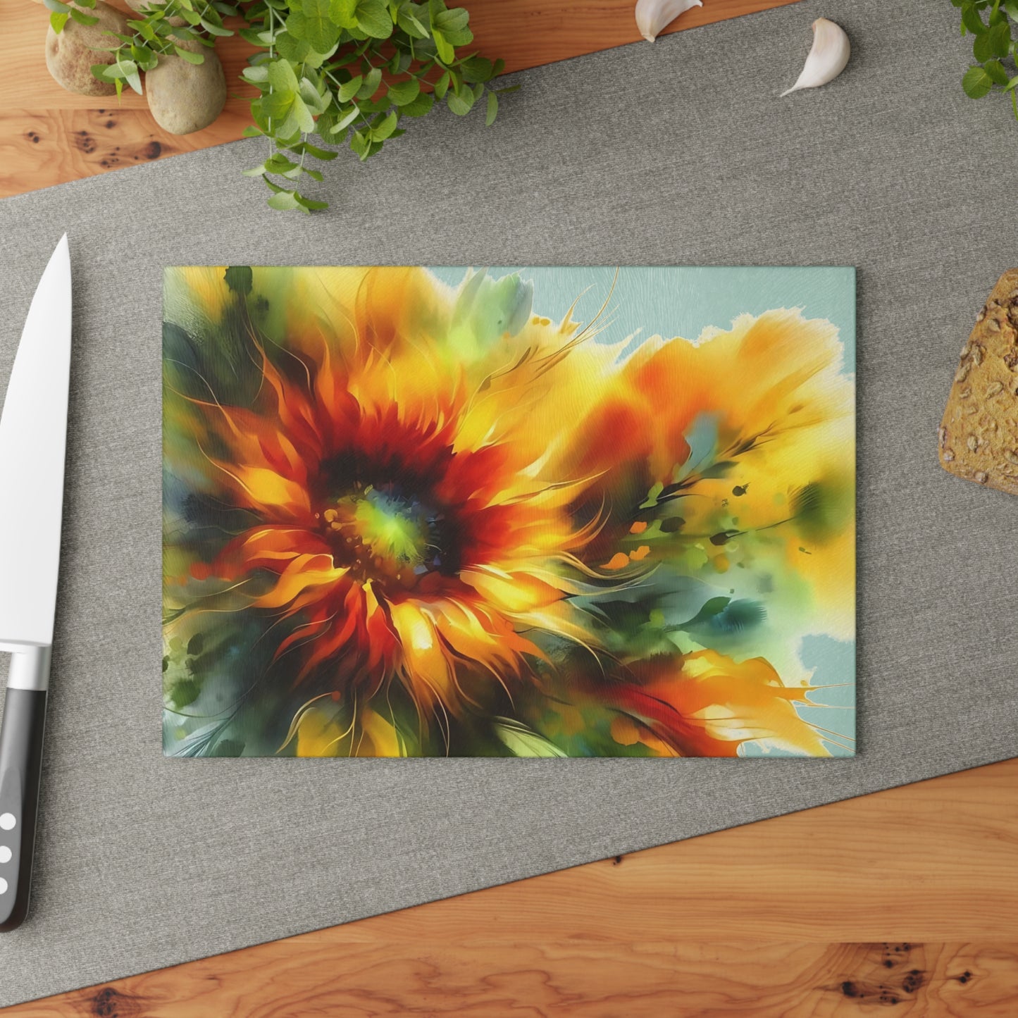Tabla de cortar de vidrio templado con diseño de girasol: ¡Ilumina tu cocina!