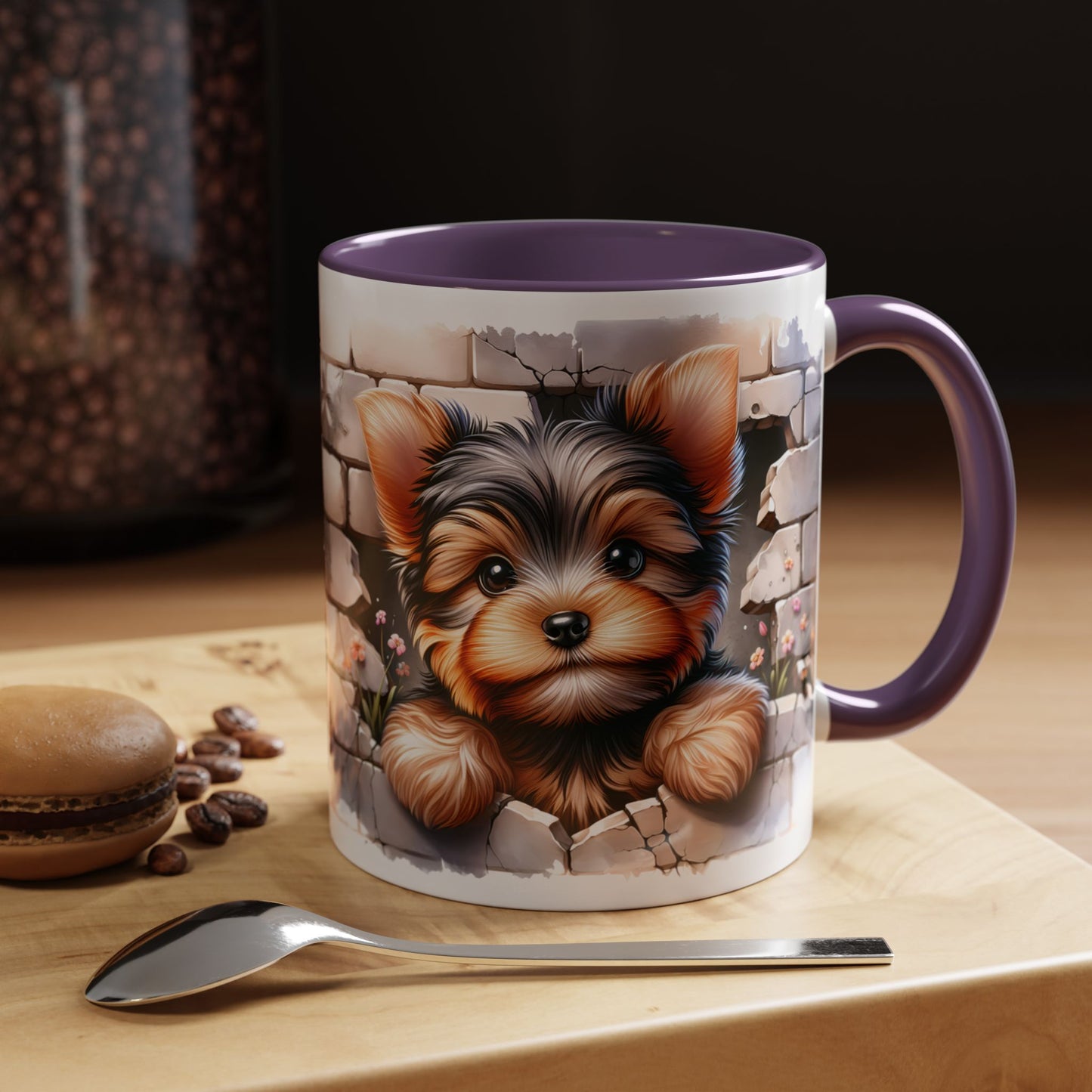 🎀🐶 Yorkie Puppy Accent Mug – Cute Peek-Through Dog Design for Animal Lovers ☕💖
