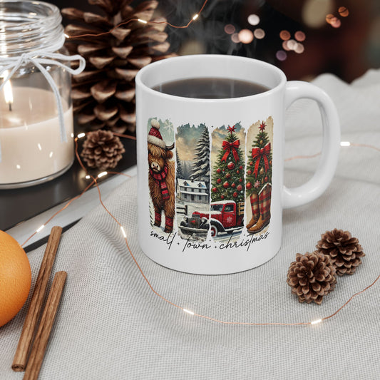 Taza de café navideña Highland Cow Country: un acogedor encanto rústico navideño en cada sorbo